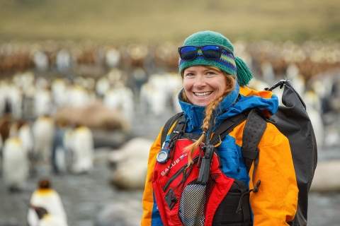 Expedition staff looking into camera