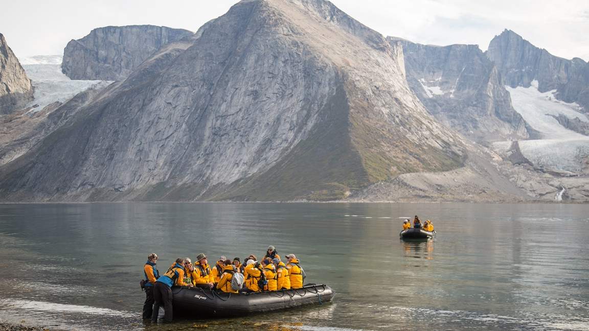 Zodiac landing at Tasermiut Fjord, East Greenland